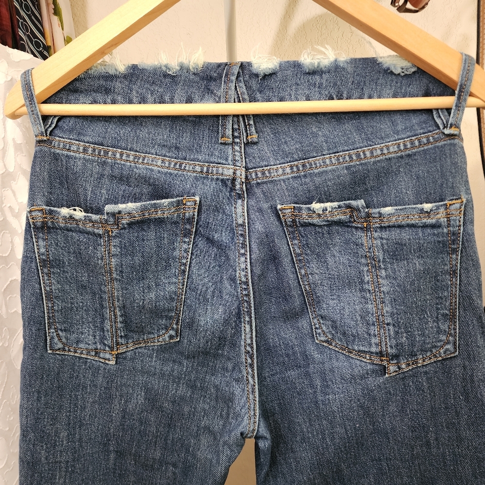 Good American Blue Skinny Jeans Classic Denim Frayed Worn Look Split Back Pocket - Picture 5 of 10